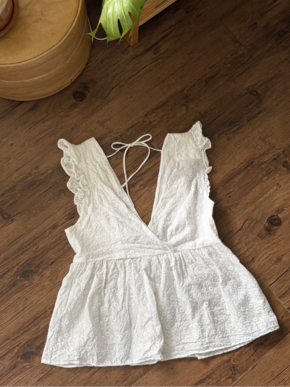 & Other Stories White Eyelet V-Neck Peplum Top